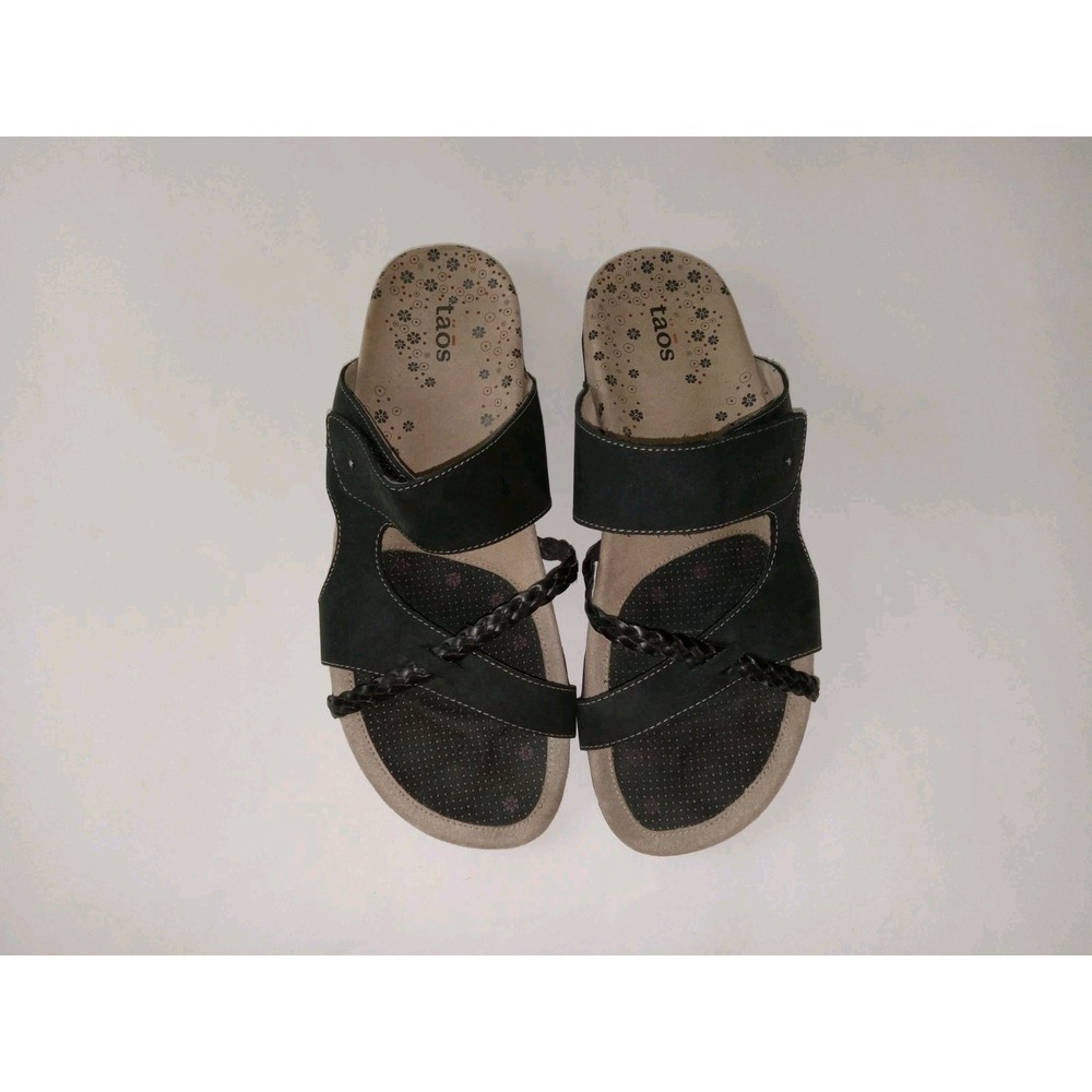 Taos Double Strap Black Leather Slide Sandals Women's Size 11 Comfort - Picture 3 of 15